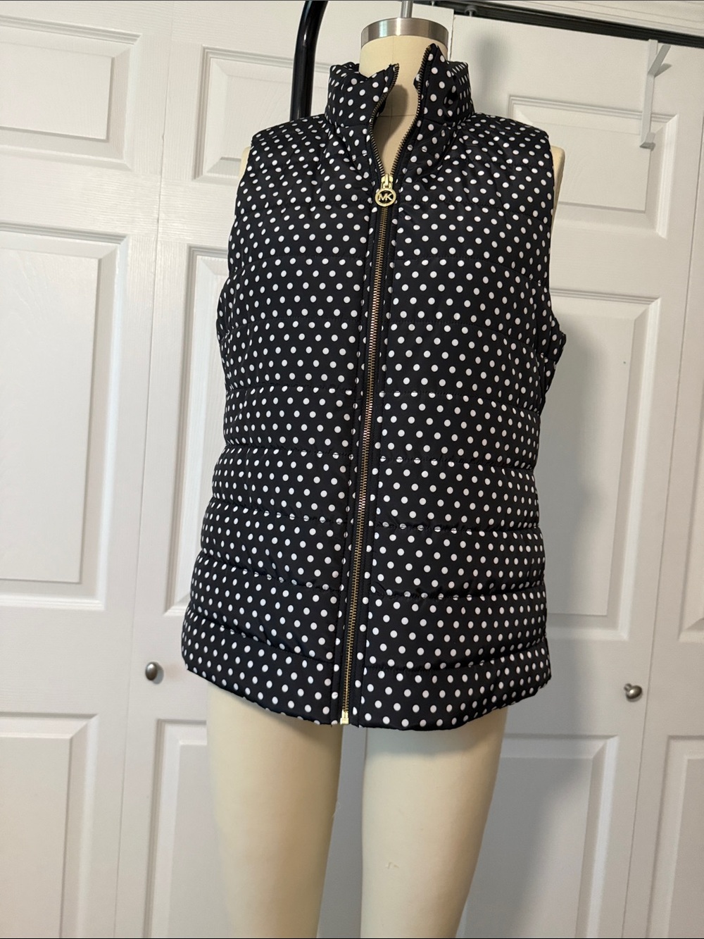 Michael Kors Black & White Polka Dot Quilted Puffer Vest